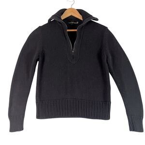 Club Monaco 1/2 Zip Sweater Womens XL Black Cotton Pullover Nautical Coastal